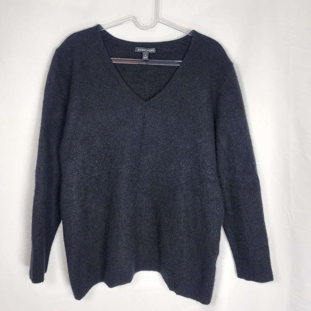 41 Hawthorn V Neck Cashmere Sweater Pullover Charcoal Gray Luxury Womens Plus 2X